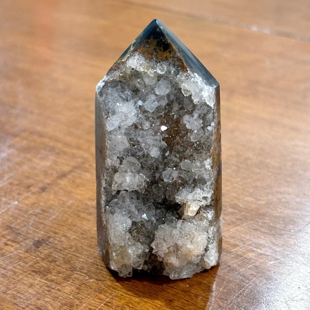 Crystal Tower Point 2.75in Black Druzy Quartz Geode Stone